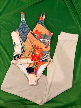 Tropical Floral One-Piece Swimsuit in Orange & Green